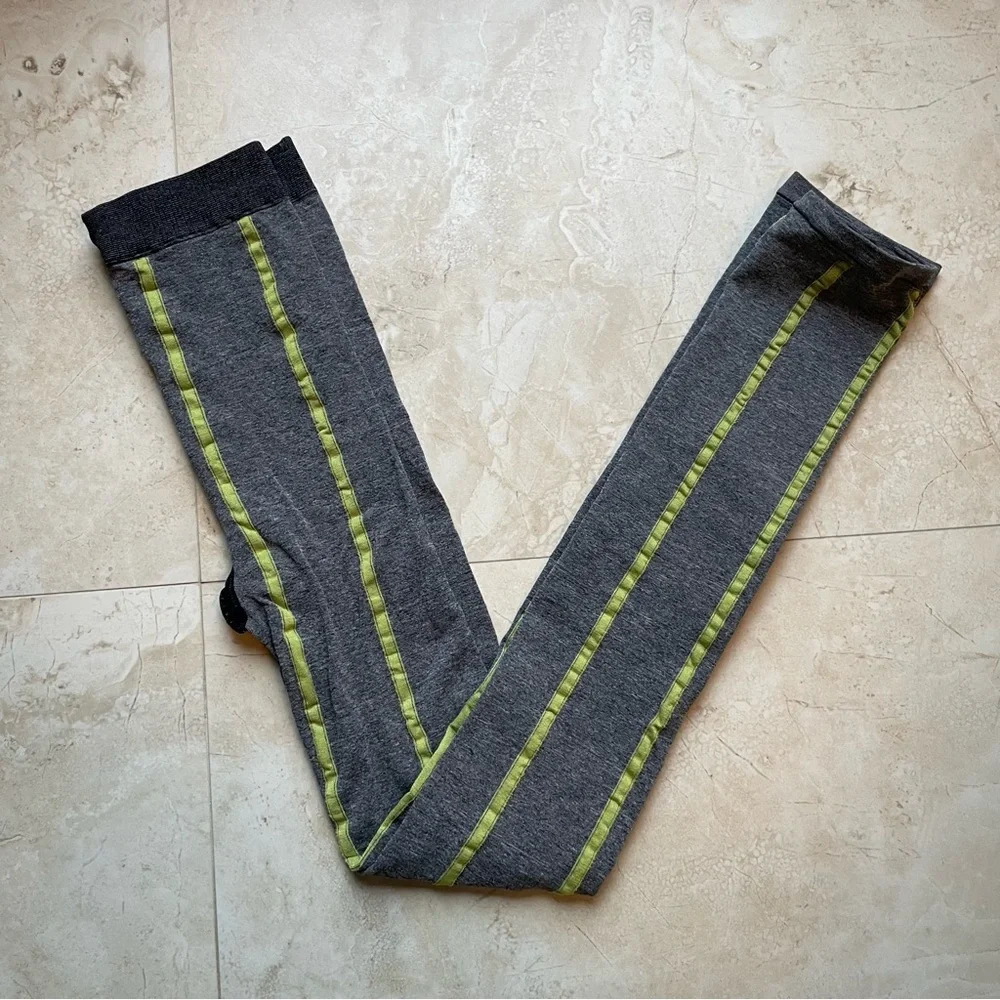 Falke Footless Tights In Gray with Green Stripes Size Medium NWOT